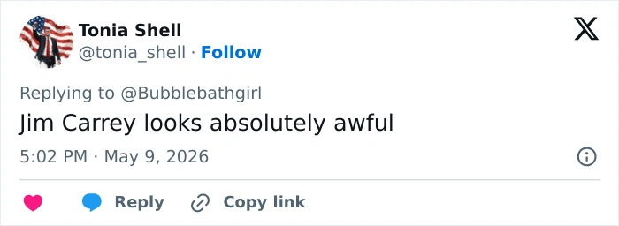 Comment criticizing Jim Carrey's appearance
