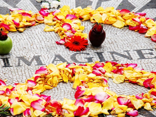 "Imagine no possessions, I wonder if you can; No need for greed or hunger – A brotherhood of man; Imagine all the people Sharing all the world..."