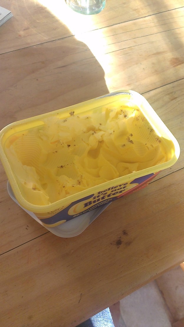 When crumbs somehow get in the butter.